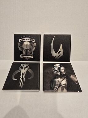 Mandalorian Black Icon Coaster Set Of 4 - Silver Accents